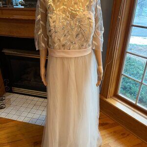 Light Gold Beads Lace Tulle Short Sleeve Wedding Gown Bridal Dress Plus Size 24W